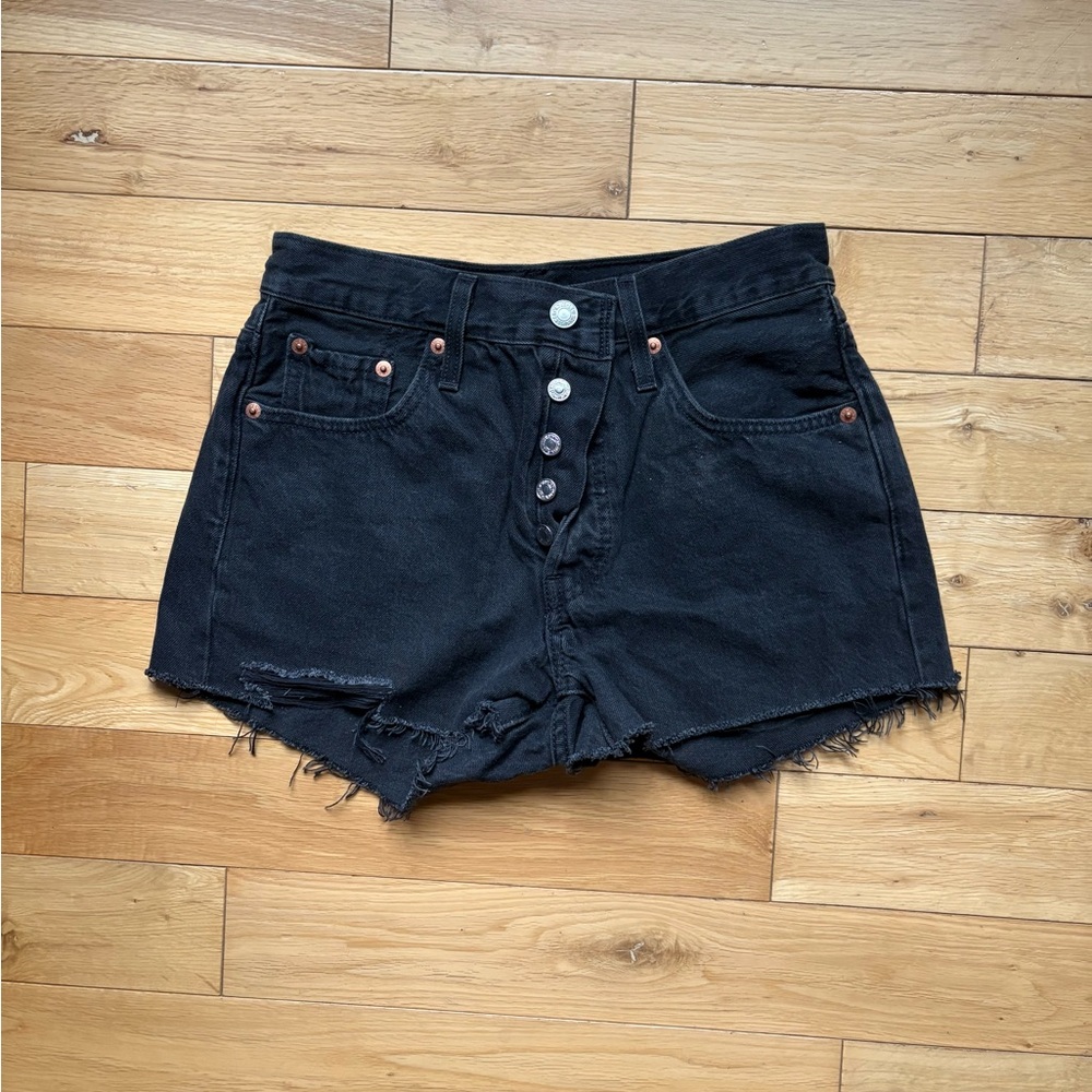 Levi's 501 button front short, black denim women's size 25.